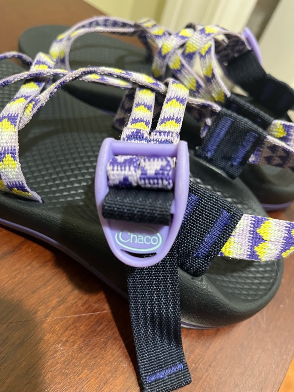 Chaco ZX/1 Ecotread kids' sandals purple/yellow double strap size 3 - Picture 7 of 9